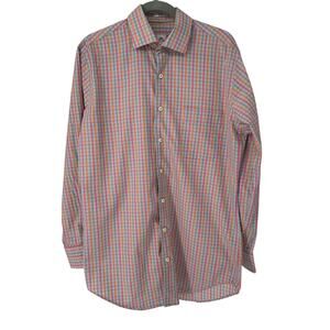 Peter Millar Gray Pink & Orange Plaid Button-Down LS Shirt Sz Medium